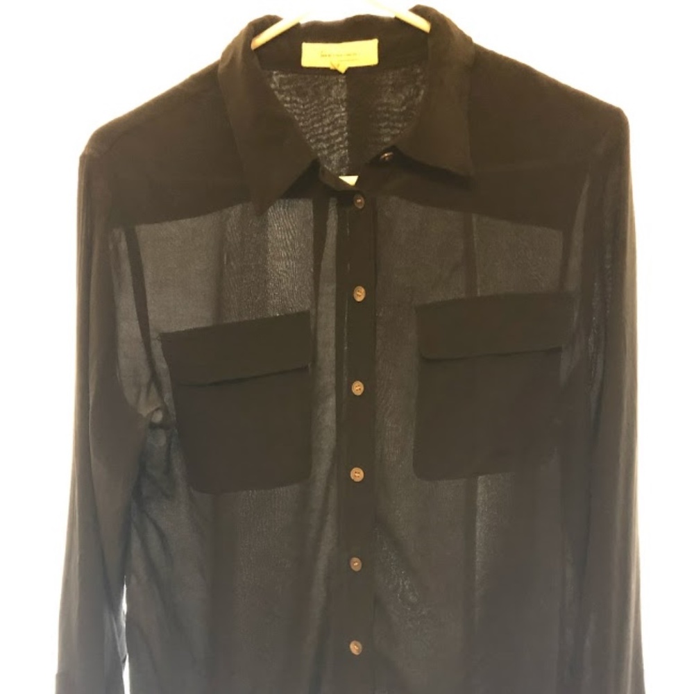Black, sheer, long sleeve with buttons